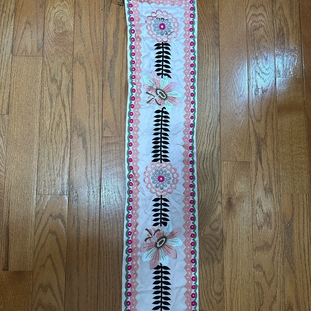 Temperley London Embroidered Floral Tassel Scarf Wrap Pink Black 75